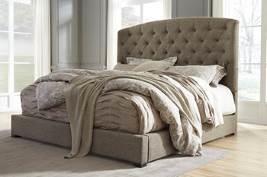 shape and style Impressive upholstered bed with button tufting available as an option Hardware features round metal knobs in an antique bronze color Drawer interiors are fully