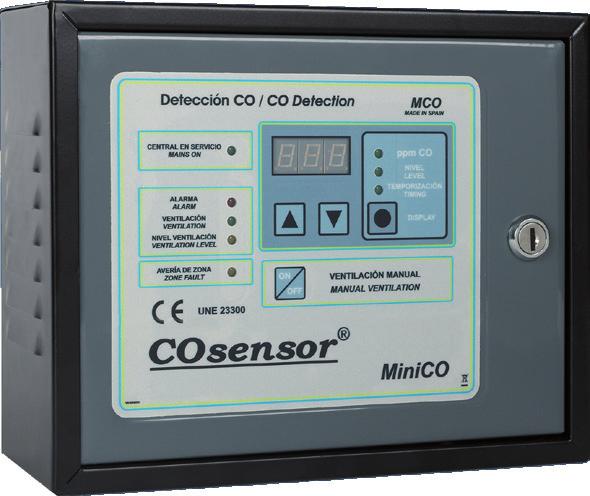 MiniCO control panel CARB MOXIDE Conventional Control panel with diffusion sensors of carbon monoxide (CO) and nitrogen dioxide (NO2) UNE 23300 certified.