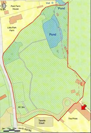 The pond feeds the Rye Brook. Farm Lane bounds the site to the west. There are residential properties to the south and north, including listed properties and grazing land to the east.