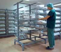 2 Instrument reprocessing: Sterile zone Basket rack SPRI Single or double basket racks for Getinge s SPRI modular wire baskets in sterile storage and/or for pre-storage of clean packed goods.