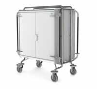 The DTHC trolley has a capacity of 1 DIN STU ½ size, if adding two additional shelves. Three (3) shelves are supplied as standard, optional shelves are available.