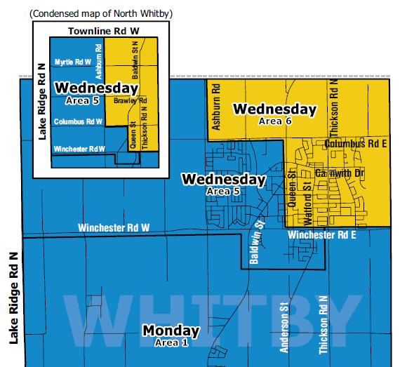 Town of Whitby n 08-09 Waste Collection Calendar Guide Whitby is pleased to present the 08-09 Waste Collection Calendar Guide. Use the map below to find your waste collection day.