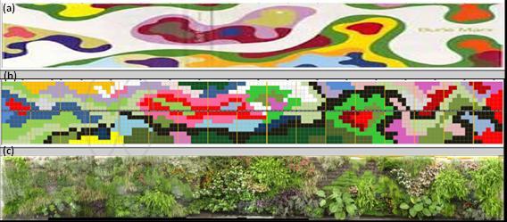 The living wall Design: Inspired in Burle Marx Suspended Garden Area: aprox. 40 m 2 1400 plants, 40 species (17 m long by 2.2 m high) http://www.terapiaurbana.