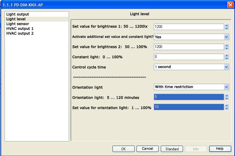 Main "Brightness" tab: For the settings for the light sensor and the HVAC channels, see Sections 6 and 7. 2.