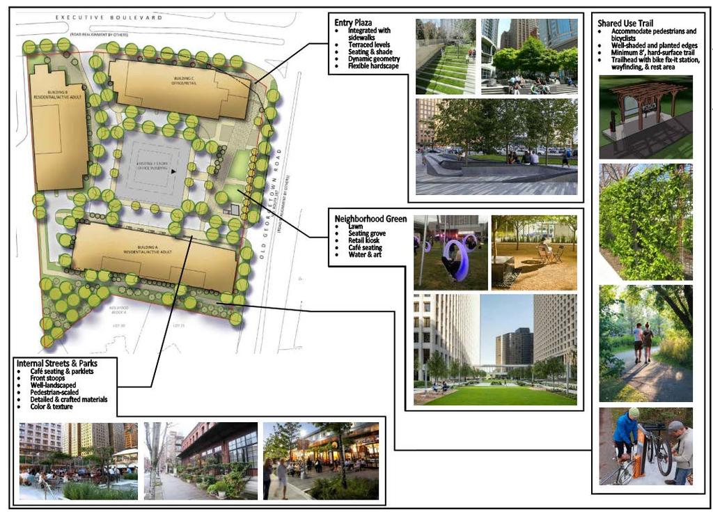 Figure 8: Precedent Open Space Concepts and Images Phasing The Applicant intends to file a subsequent Preliminary Plan and Site Plan application for Phase 1 of the development.