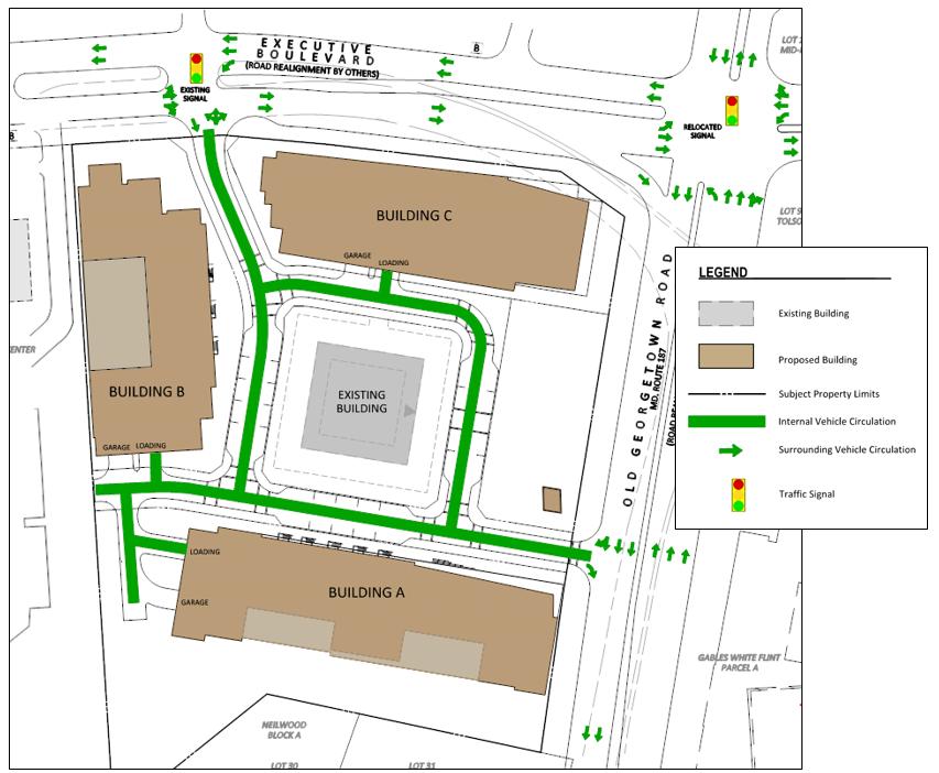 Transportation Circulation Parking for Building A will be below grade on the north side of the building.