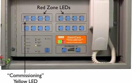 5. The Panel will flash the yellow indicator for approximately 40 seconds. When the Commissioning code is sent the yellow LED stops flashing and stays illuminated. 6.