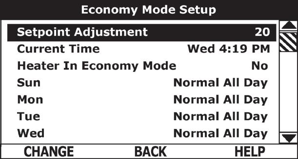 Economy Mode All Day: When this operating mode is active the Economy Set Point is used for the entire day.