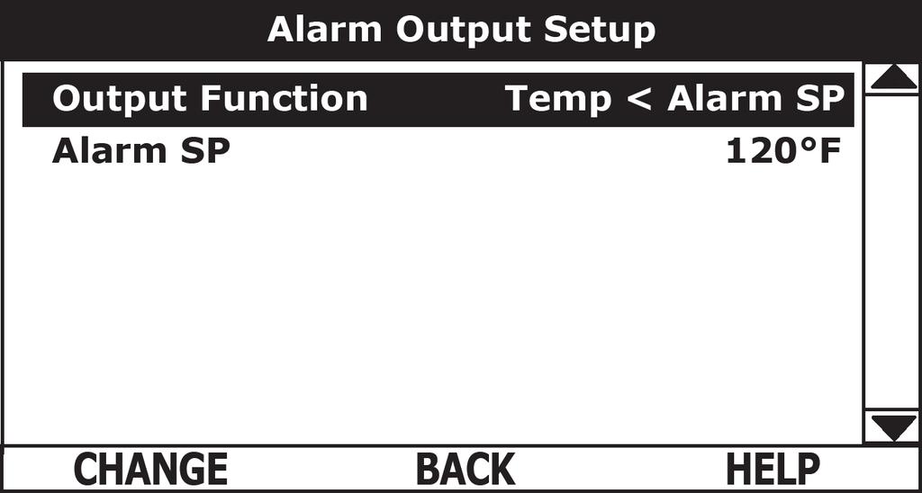 ALARM OUTPUT SETUP MENU Permits user to set the condition (from a list of options) for when the CCB s integral alarm output relay will be energized.
