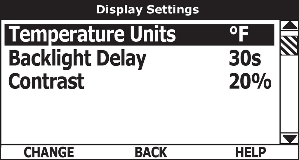 DISPLAY SETTINGS MENU Permits user to set display options for viewing information on the UIM s LCD screen.