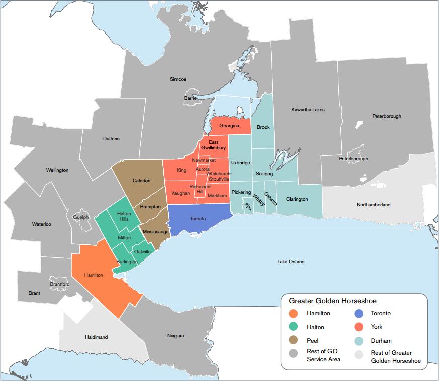 METROLINX S GEOGRAPHIC MANDATE: THE GREATER TORONTO AND HAMILTON AREA (GTHA) Expansive 8,242 km 2