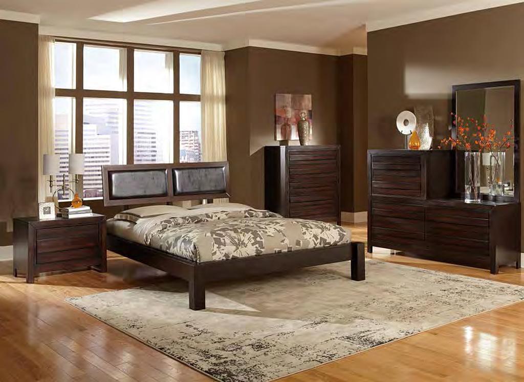 Display storage features prominently on the bottom of the nightstand. The collection is offered in a dark cherry finish. 2219-1 2219-4 2219-5 2219-6 2219-9 Queen Platform Bed HB: 43 FB: 13.