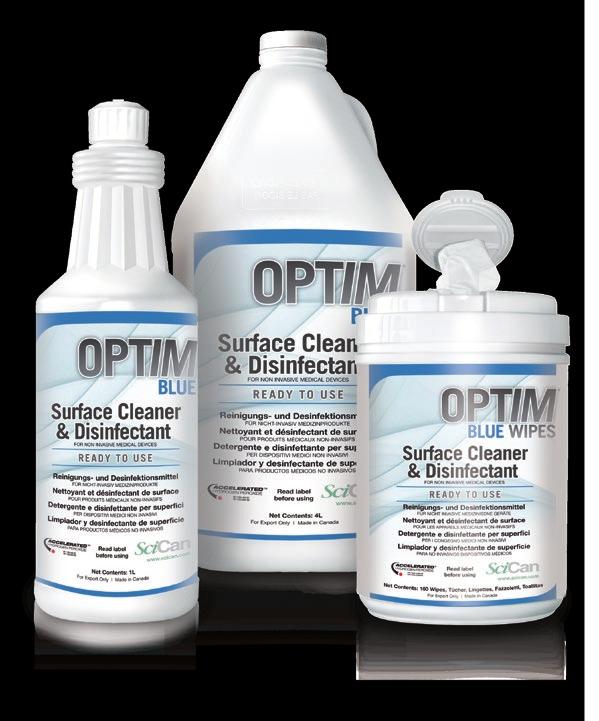 OPTIM Blue cleans and disinfects using Accelerated Hydrogen Peroxide (AHP ) that has virtually no odor. Also, the active ingredient readily biodegrades into water and oxygen after disinfection.