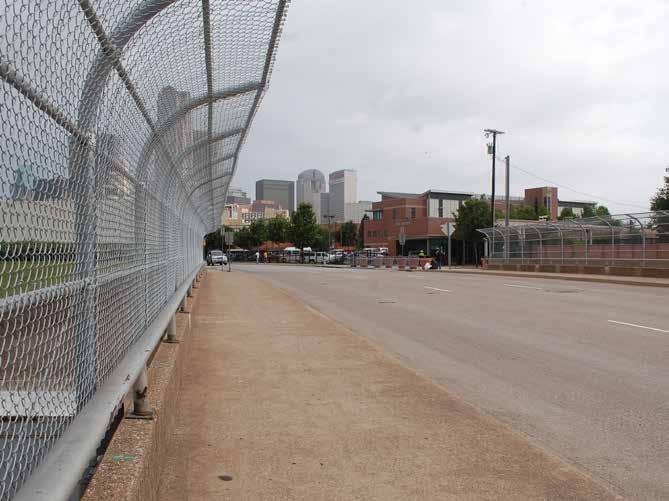Marilla Street currently lacks adequate pedestrian facilities but should provide a strong connection between City Hall and the Dallas Farmers Market.