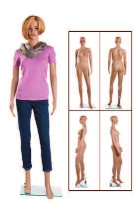 Size 6 Height 5'9" Shoe Size 6 Chest 33" Waist 24" Hips 33½" Flesh Tone Finish Wig Sold Separately Clear Glass Base 11⅞ " X 16¾"