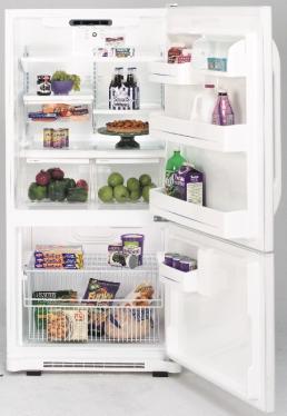ft. only) Three glass shelves (two split, one full-width) Clear snack pan Two clear crispers Full-width fixed door bins, one w/gallon storage (22 cu. ft.