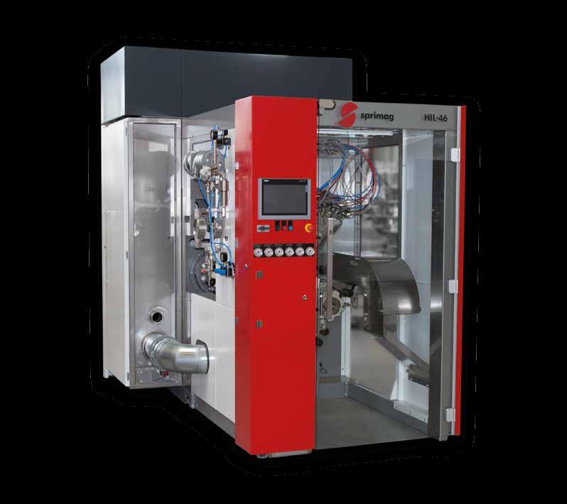 COLLAPSIBLE TUBES INTERNAL COATING, TUBE LATEXING HIL-46 FROM THE SPRIMAG ECOMPACT SERIES The HIL-46 internal coating machine for collapsible tubes impresses with its cost-, space- and