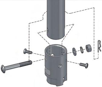 (7) (7) () (0) () () (9) () (8) () ) Route the Coupling cover (), Canopy Ring (), Canopy () and Hanger Ball () through the Downrod (7) in turn, and then install the Lock pin () through the hole on