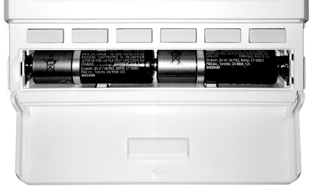 Thermostat Quick Reference Thermostat Quick Reference Battery Door Information Replace with 2 AA alkaline Batteries. High quality Alkaline batteries are recommended.