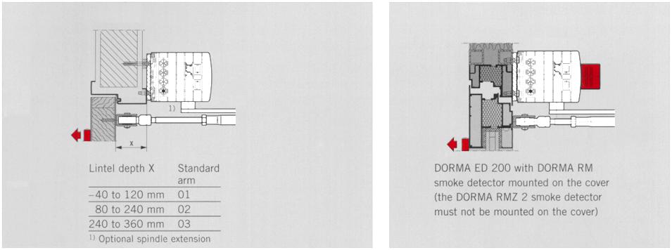 In conjunction with DORMA frame and ceiling mounted smoke detectors, it is approved by the DlBt of Berlin (German Institute for Building Technology) for use on single and double fire and smoke rated