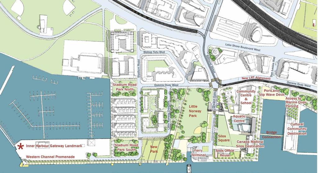 Bathurst Quay Neighbourhood Plan A Framework Plan The Framework Plan illustrates the Vision to complete the community including transforming the Canada Malting Silos Site and Marina Quay West into a