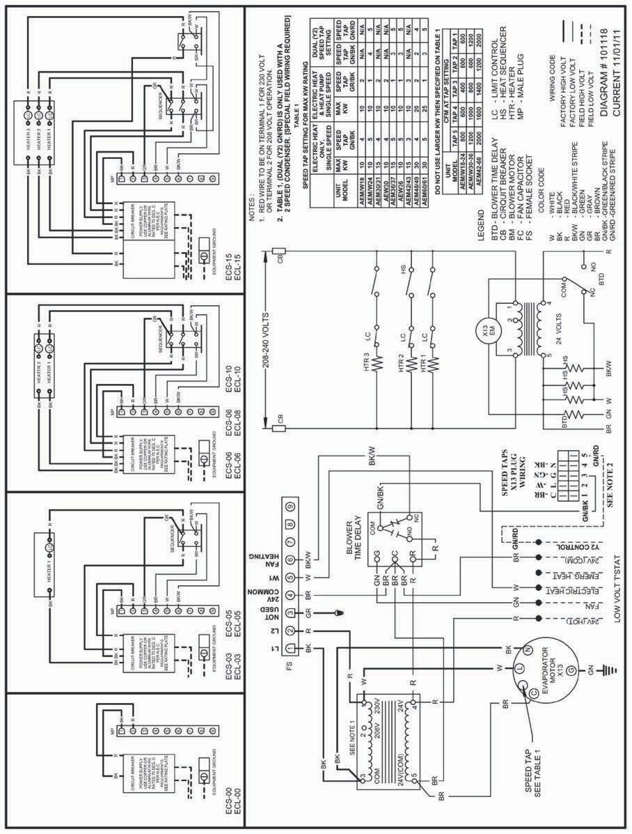 22. Wiring diagram for 00-15 kw heating AEM models HIGH VOLTAGE disconnect all