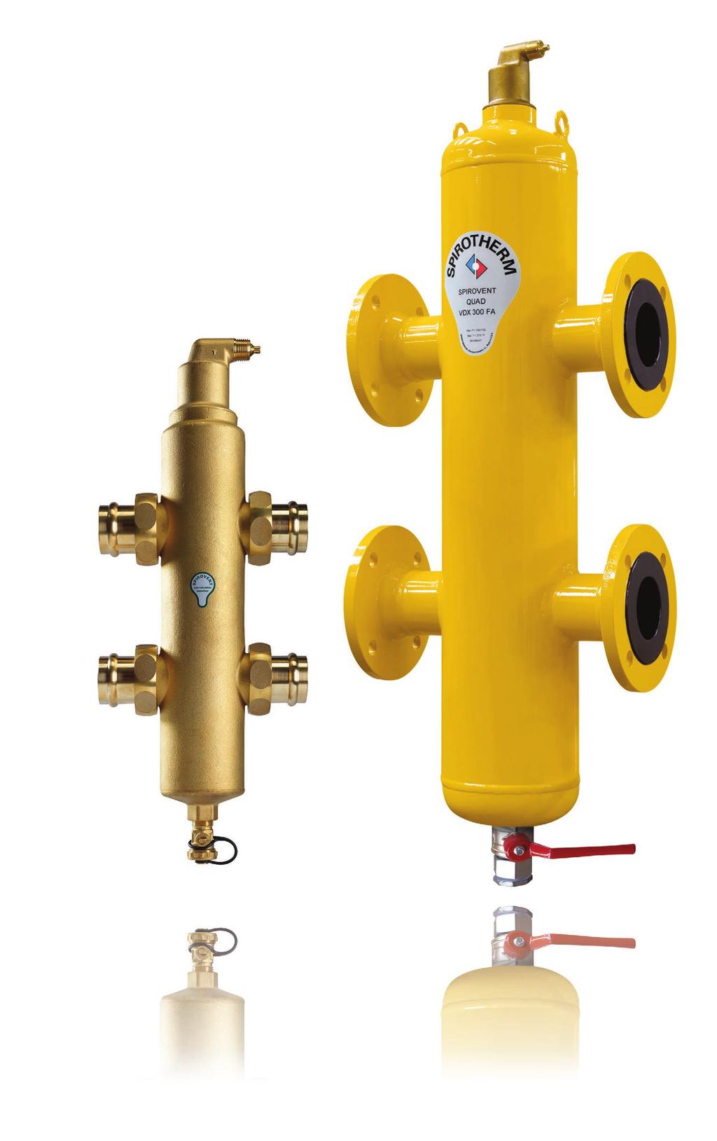 Air- and dirt-free system water through a single unit, plus hydraulic separation in a low loss header.