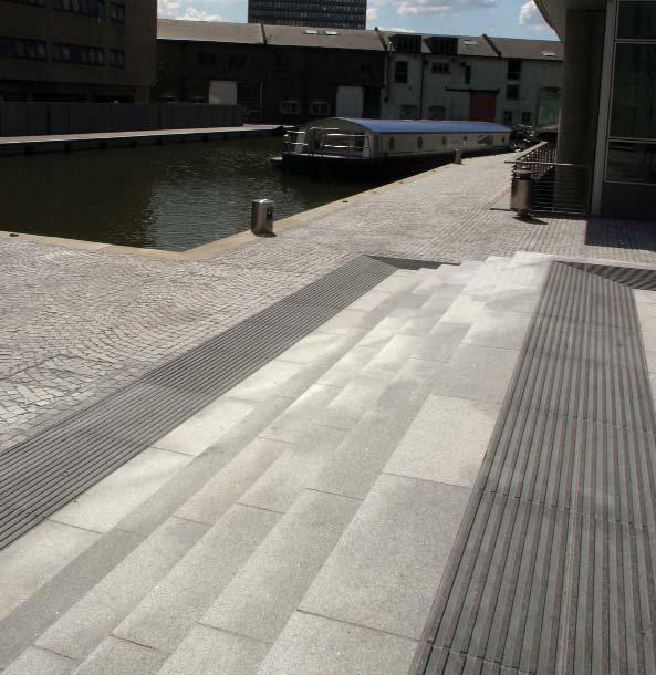 Wide variety of colours used in combinations to provide visual contrast particularly for ramps and tactile surfaces with uniform frictional characteristics Members of Interpave