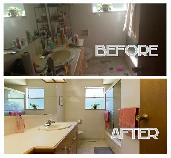 Bathrooms Thoroughly clean mirrors, glass, chrome and porcelain surfaces. If you have grout, then scrub away.