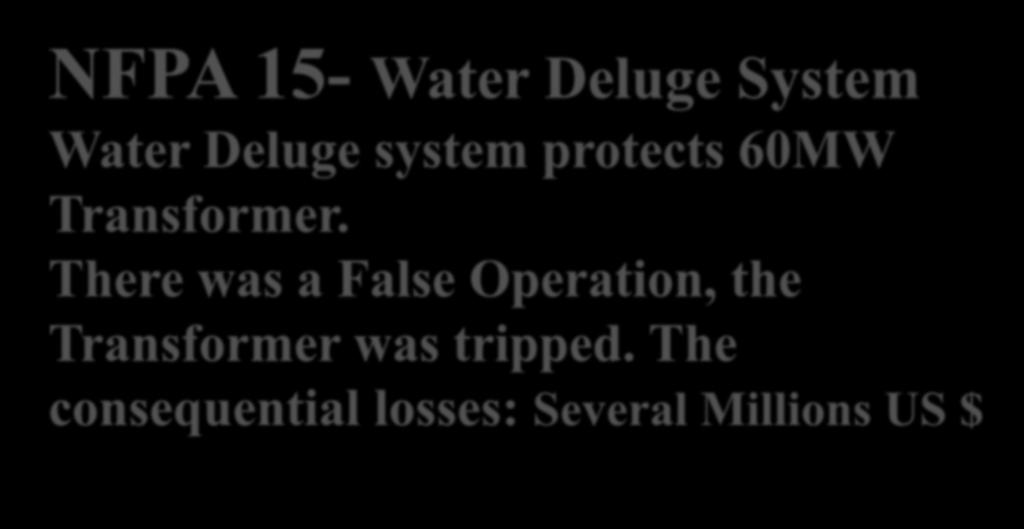 NFPA 15- Water Deluge System Water Deluge system protects 60MW Transformer.