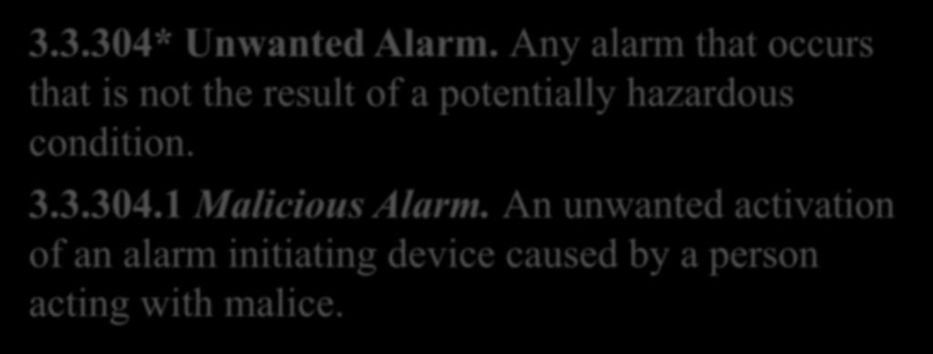 NFPA 72- National Fire Alarm and Signaling Code 3.3.304* Unwanted Alarm.