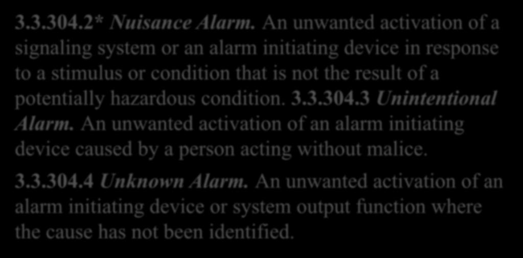NFPA 72- National Fire Alarm and Signaling Code 3.3.304.2* Nuisance Alarm.