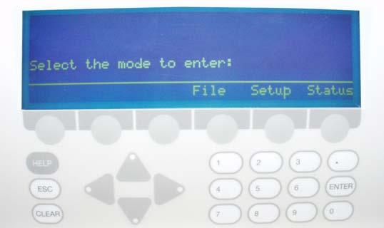 Operation 3 Software Structure Mode The Mode soft key returns you to the Select Mode display, shown below: If you re in the status or setup mode, press ESC to return to the operation mode display.