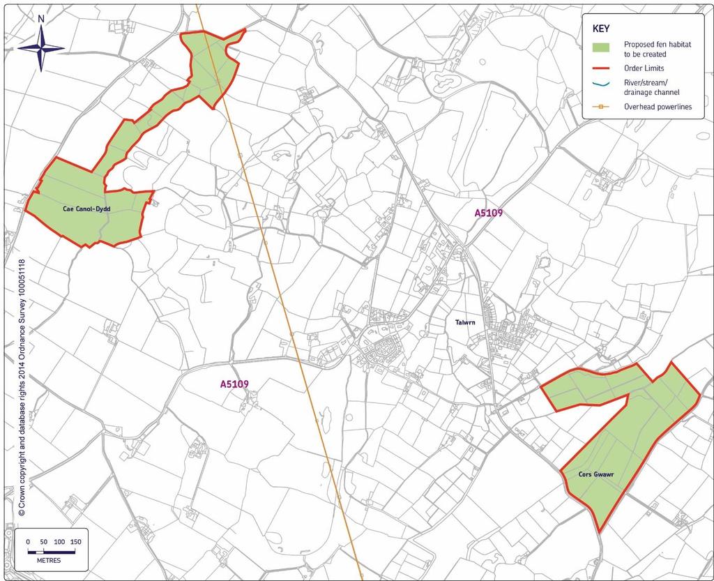 Main Consultation Document Wylfa Newydd Project Figure 2-4 Location and Order Limits of Cors Gwawr and Cae Canol-dydd SSSI Compensation Sites The majority of the site has previously been drained in