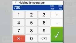 5. Operation and Configuration Editing parameters Parameters are entered or edited in two steps. Example: Setting the holding temperature 1. Press the [T] button. 2.