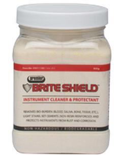 6 qt, with basket, Stainless steel lid, Timer & Drain Kit 55-45682 Brite Shield (Premier) Enzymatic action is up to 35% faster than other brands Chemo-mechanically debrides clogged dental burs,