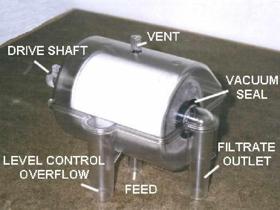 Instead of the common complicated internal piping and rotary valve or filter valve found in most rotary vacuum filters, a simple orifice plate is used to differentiate the vacuum exposure of sections