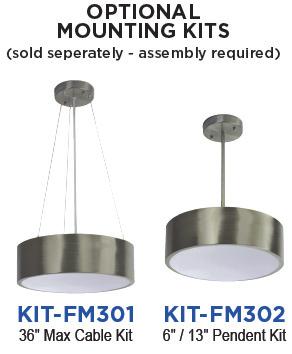 Available in LED & Incandescent (Incandescent requires a 100 unit MOQ) Direct/Indirect Light Ceiling Mount Only 3 Mounting Options UL Listed for Damp Locations LLFM300 SERIES Ceiling Surface Mount