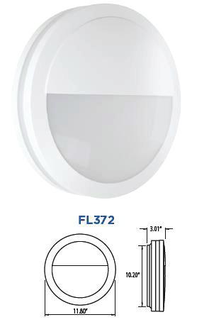 LLFL37X SERIES EXTERIOR BULKHEAD Construction: Powder Coated Cast Aluminum Finish: Black (B) or White (W) Lens: White Polycarbonate (W) Dimensions: 11.8 D x 3.