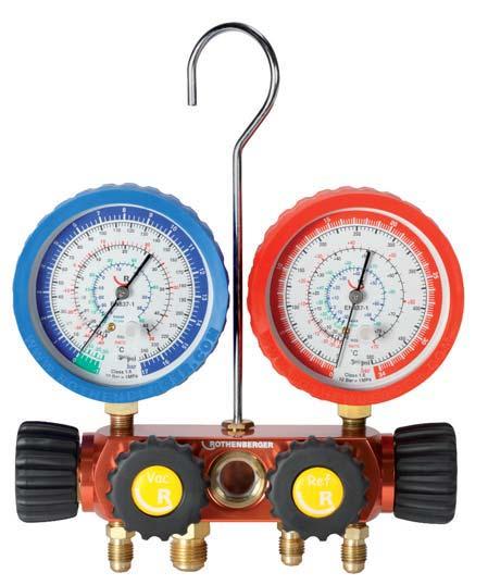 Refrigeration Circuit Control Analogue Manifolds 2- and 4-way manifolds Pressure gauge with shock-proof rubber protector Pressure gauge Ø 80 mm, with pulse-dampening class 1.