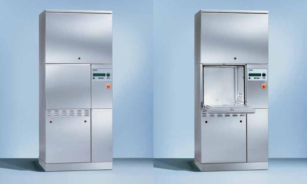 Machine Features and Specifications Infeed side Infeed side Versions Capacity per cycle Cleaning technology G 7824: Pass-through washer-disinfector 8 DIN mesh trays 2 powerful circulation pumps with