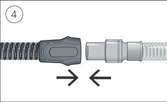1. Make sure the device is connected and turned on. 2. Hold the orange cuff of the air tubing and line up the air tubing connector with the connector port. 3.