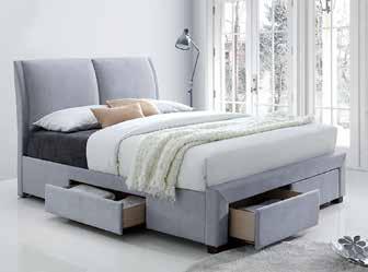 Manarola Bed Upholstered bed in a choice of mid grey or light grey linen fabric, includes 2 drawers for extra storage.