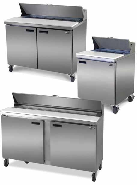 Sandwich Prep Tables Product Specification Sheets Construction Standard Features Stainless steel top, front, and sides Aluminum interior lining prevents corrosion Strong body with thick walls,