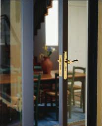 Blaxland A durable easy to fit sliding glass door deadlock. Protector Attractive patio door mortice lock. Fits 32mm to 40mm thick doors and suits a wide range of lever handles.