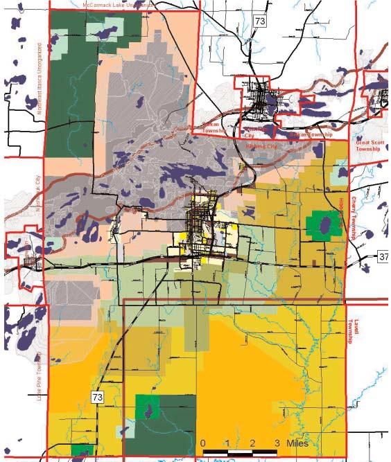 Proposed Modification to current land uses Hibbing Area Mining lands have encroached into these areas Developing industrial and phasing out of the old Flowerville residential area Developing Rural