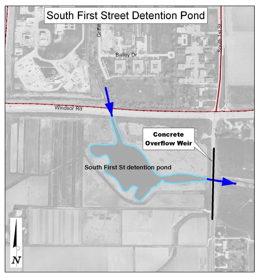 Fourth Street serves as the eastern boundary of the project area and as a natural drainage divide. Stormwater runoff east of Fourth Street generally stays east of the project area.