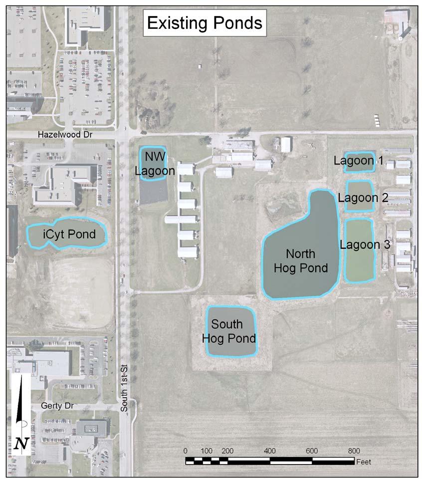 Stormwater detention basin [with outlet] Research facilities [no stormwater outlet] Figure 2-7 Existing Water Surface Features Most of the water surface features illustrated in Figure 2-8 do not