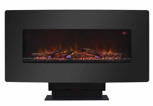 36HF200CGT WALL HANGING FIREPLACE 2 AAA batteries included BLACK CURVED GLASS FINISH 36" W x 8.6" D x 22.4" H with stand 36" W x 5.