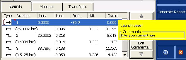 Analyzing Traces and Events Events Tab The events table lists all the events detected on the fiber.